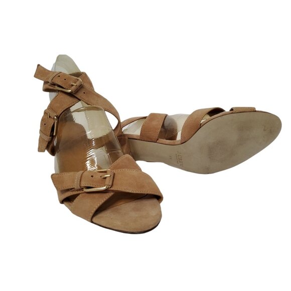 J Crew Women's "Lucca" Tan Suede Leather Ankle Strap Sandal - Picture 4 of 5
